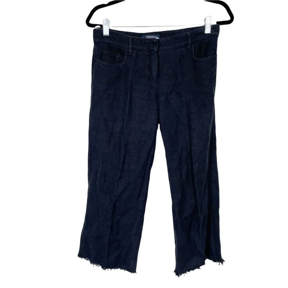 'S Max Mara WOman's Sz 4 Black Tweed/ Woven Mid‎ Rise Cropped Frayed Pants - Picture 1 of 8